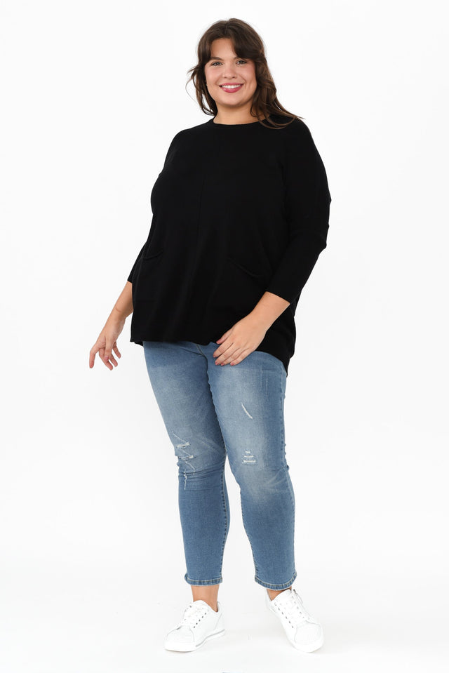 Helsinki Black Knit Pocket Jumper,Brunette model,alt text|model:Gabby image 14