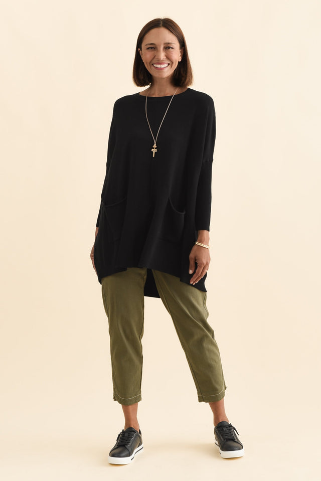 Helsinki Black Knit Pocket Jumper,Brunette model,alt text|model:Cara image 8