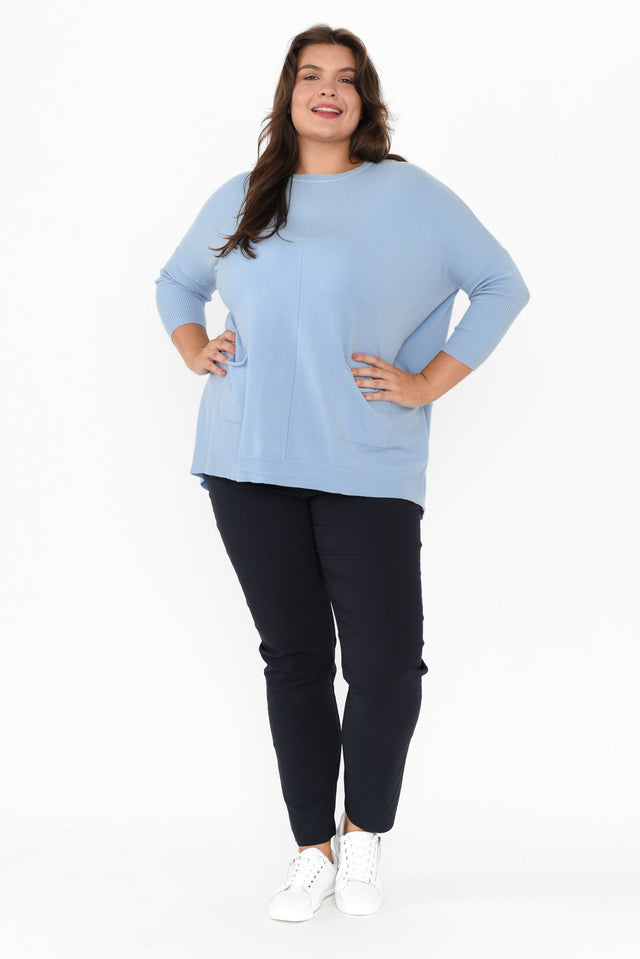Helsinki Blue Knit Pocket Jumper,Brunette model,alt text|model:Gabby image 9