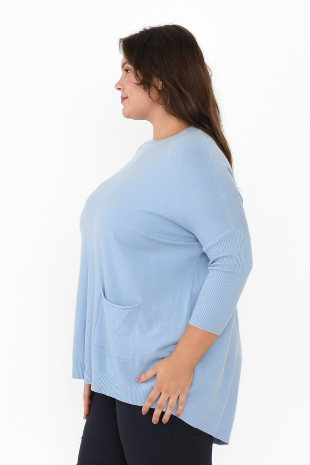 Helsinki Blue Knit Pocket Jumper,Brunette model,alt text|model:Gabby image 10