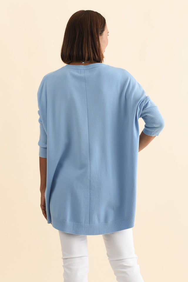 Helsinki Blue Knit Pocket Jumper,Brunette model,alt text|model:Cara image 5