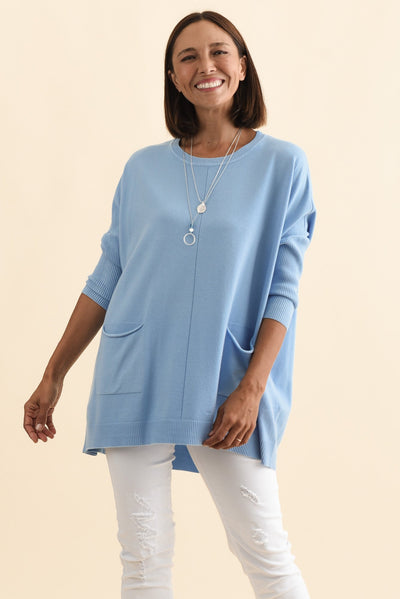 Helsinki Blue Knit Pocket Jumper