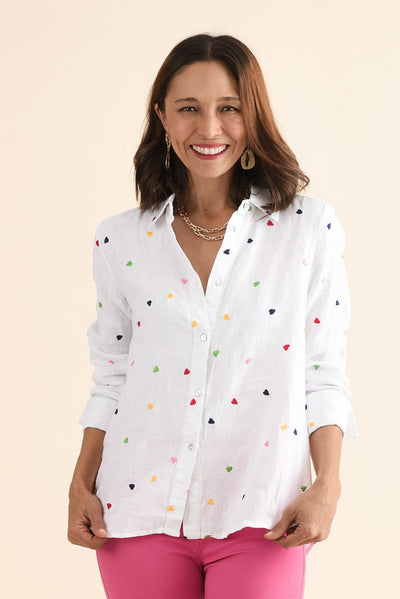 Henne White Heart Linen Shirt