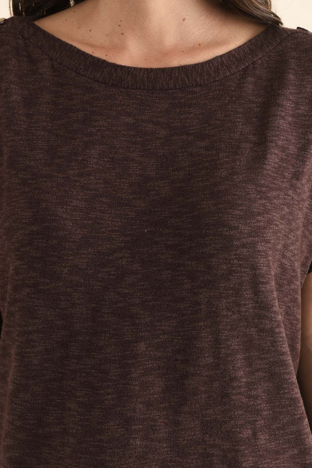 Henrik Chocolate Knit Button Tee,Detail,Brunette model,alt text|model:MJ image 5