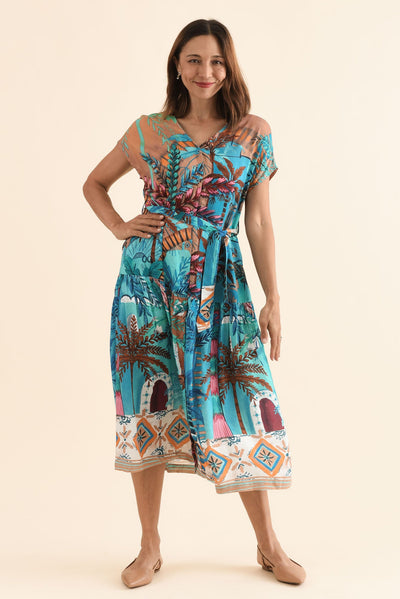 Heston Blue Tropical Button Dress