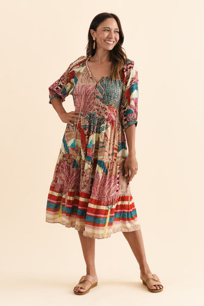 Hilaria Red Tropical Sleeved Dress