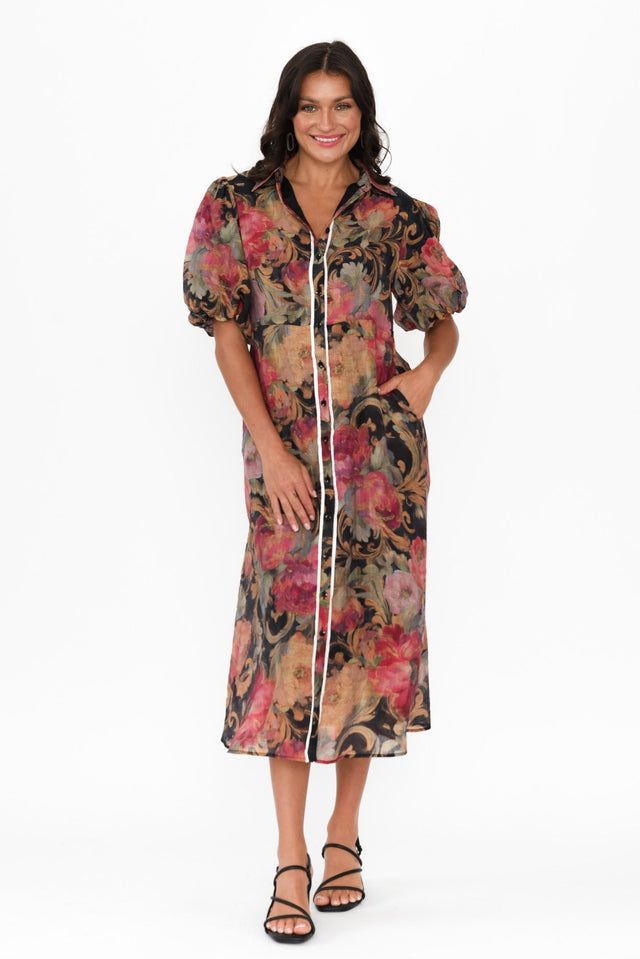 Hilma Black Floral Cotton Blend Tie Dress,Brunette model,alt text|model:Brontie image 8