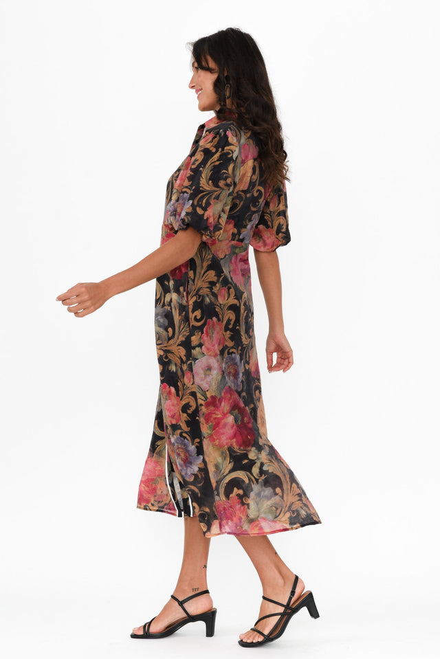 Hilma Black Floral Cotton Blend Tie Dress,Brunette model,alt text|model:Brontie image 5