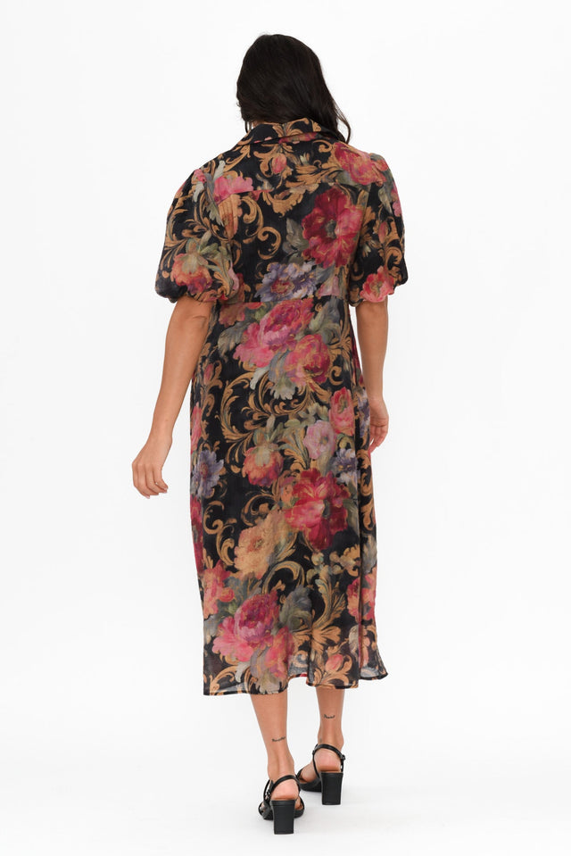 Hilma Black Floral Cotton Blend Tie Dress,Brunette model,alt text|model:Brontie image 6