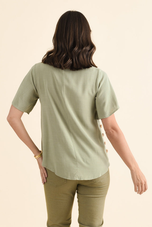 Hina Sage Frill Collar Top,brunette model,Back of Outfit,alt text|model:MJ image 4