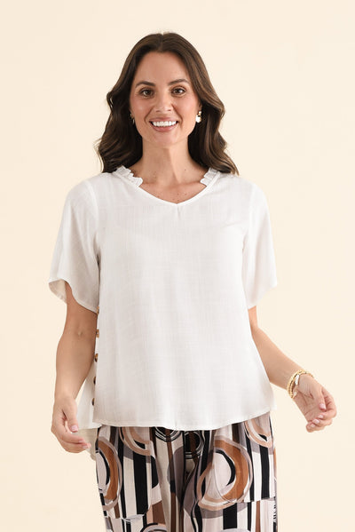Hina White Frill Collar Top