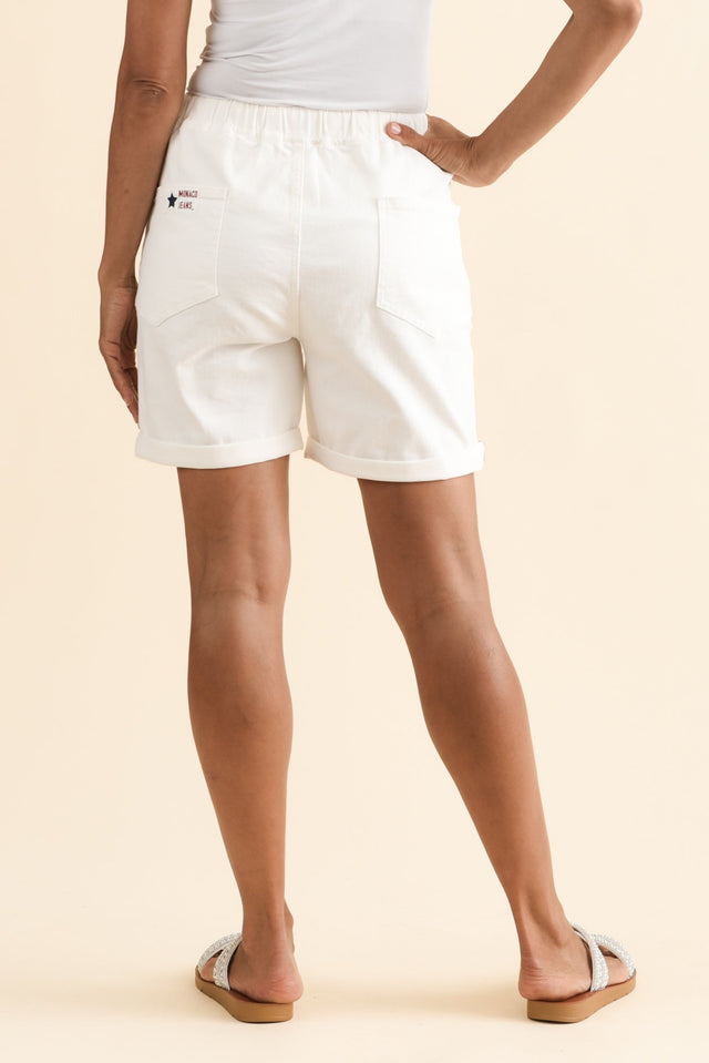Hugo White Denim Drawstring Shorts,Brunette model,alt text|model:Cara image 6