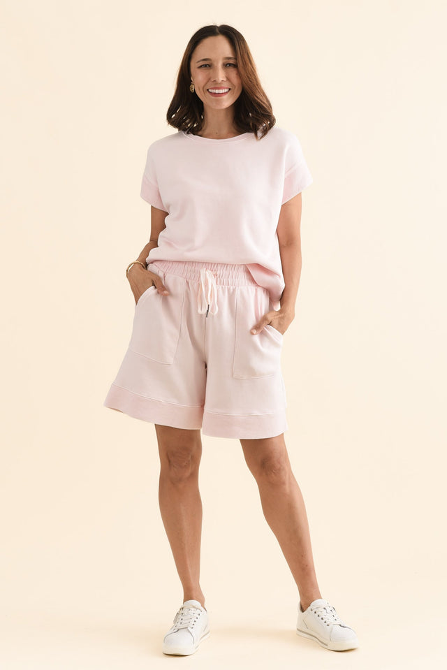 Hustler Light Pink Cotton Shorts,Full Body,Brunette model,alt text|model:Cara image 2