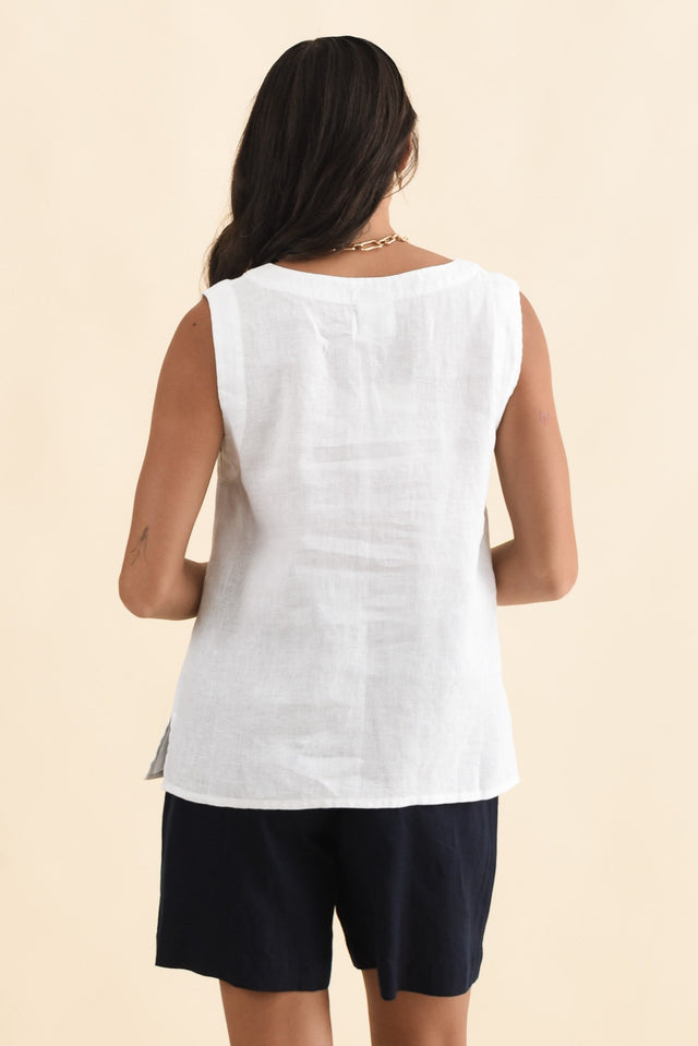 Inez White Linen Tank,Brunette model,alt text|model:Brontie image 6