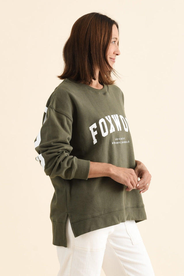 Interval Khaki Crewneck Sweatshirt,brunette model,Side of Outfit,alt text|model:Cara image 3