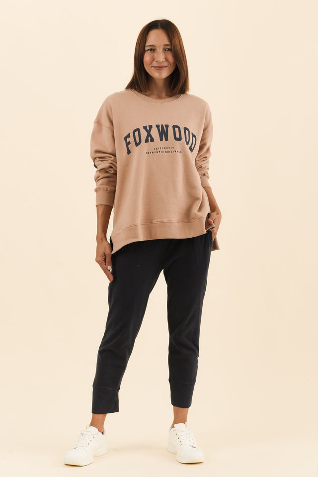 Interval Tan Crewneck Sweatshirt,Full Body,Brunette model,alt text|model:Cara image 7