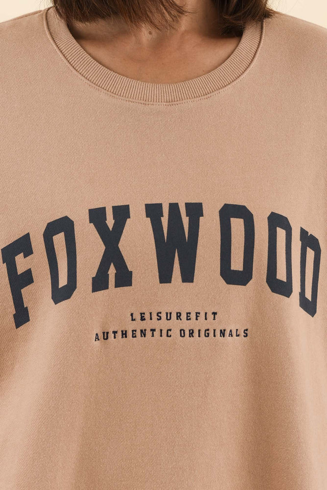 Interval Tan Crewneck Sweatshirt,Detail,Brunette model,alt text|model:Cara image 6