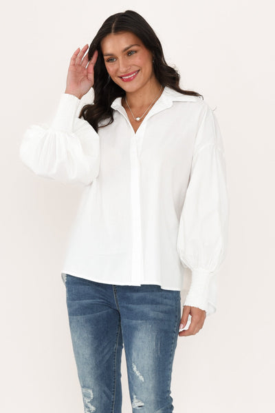 Iona White Cotton Puff Sleeve Shirt