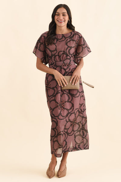 Isa Pink Floral Cotton Silk Dress