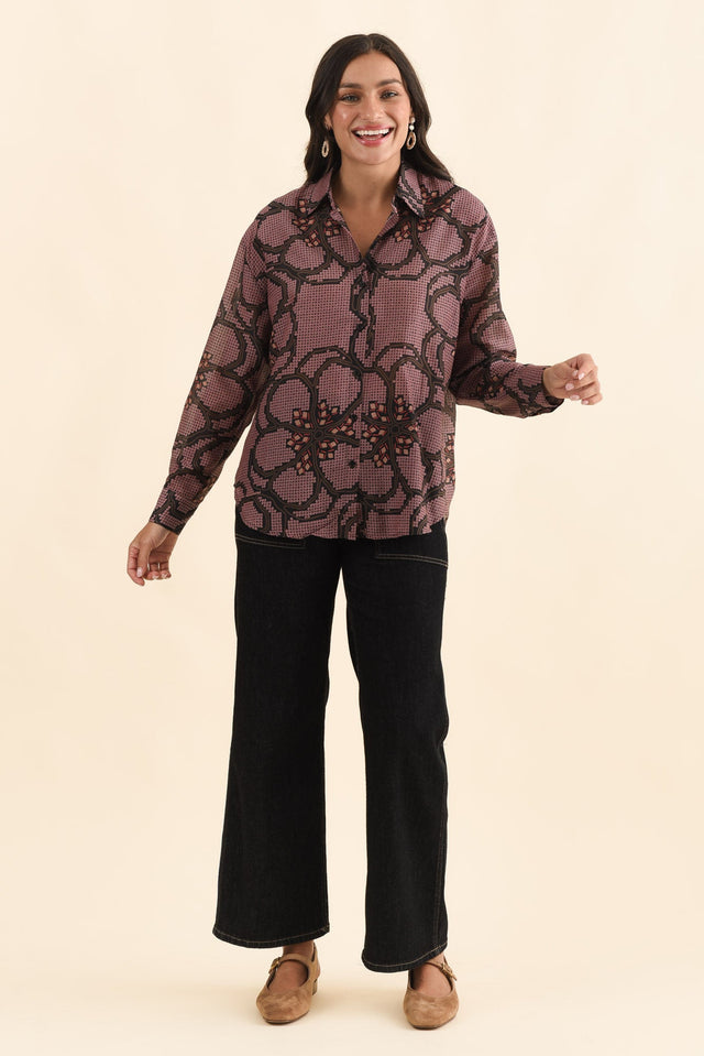 Isa Pink Floral Cotton Silk Shirt,Brunette model,alt text|model:Brontie image 7
