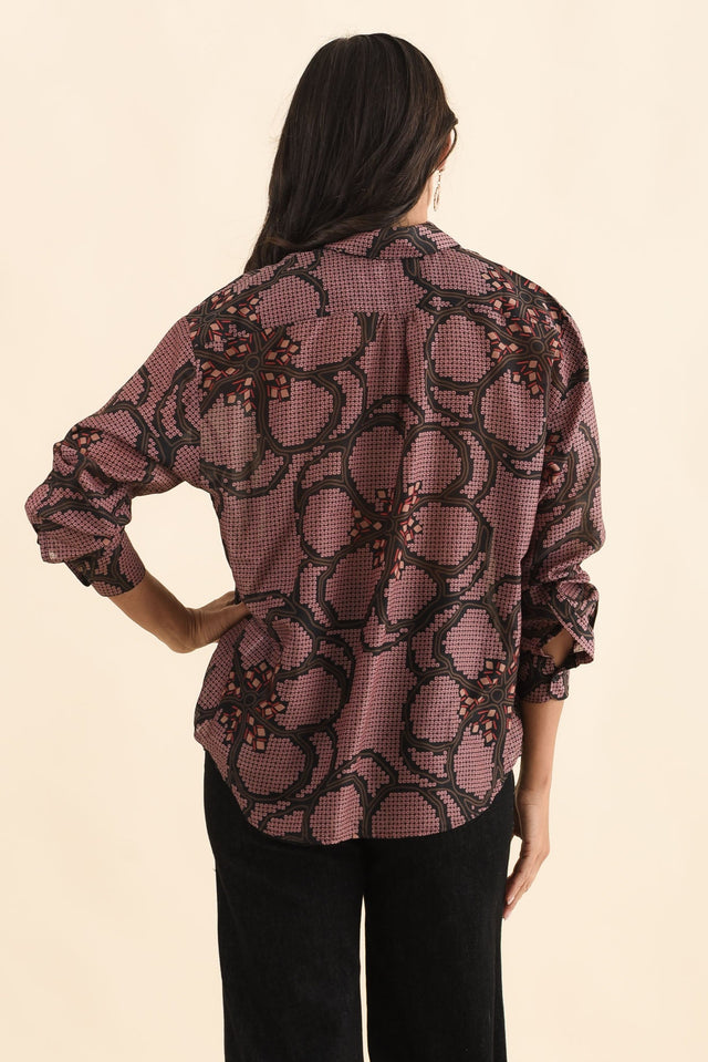 Isa Pink Floral Cotton Silk Shirt,Brunette model,alt text|model:Brontie image 5