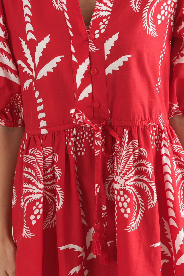 Island Time Red Palm Cotton Dress,Detail,Brunette model,alt text|model:MJ image 5