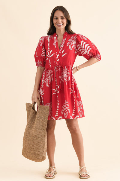 Island Time Red Palm Cotton Dress