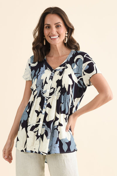 Isobel Blue Floral Button Top