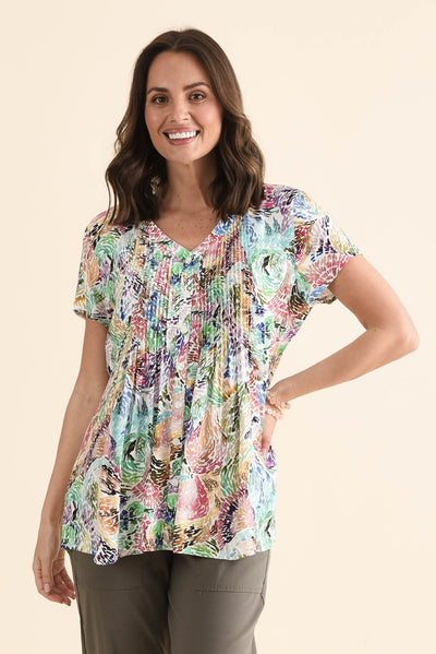 Isobel Pink Abstract Button Top