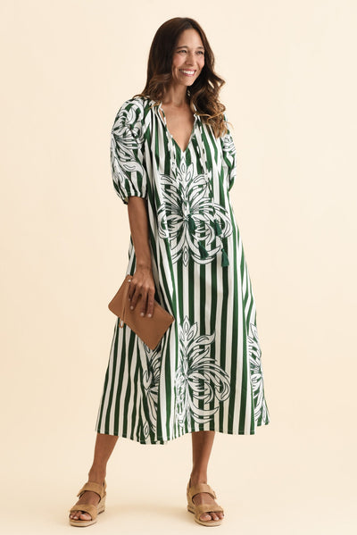 Ivanka Green Stripe Cotton Tie Dress