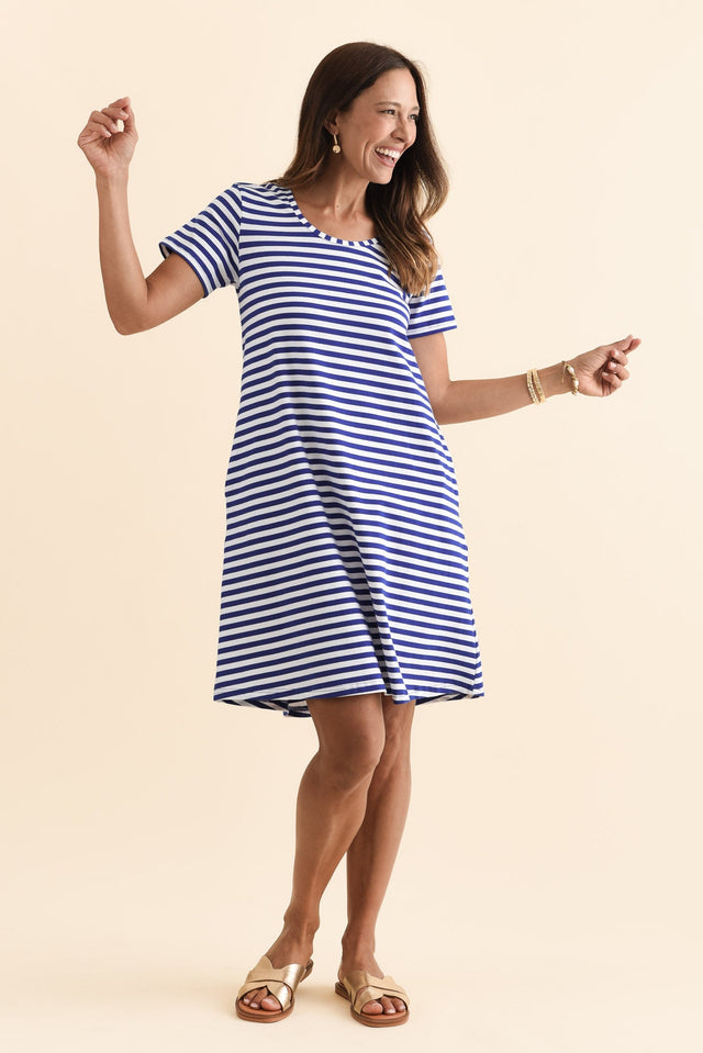 Izzy Cobalt Stripe Cotton Tee Dress,Brunette model,alt text|model:Cara image 7