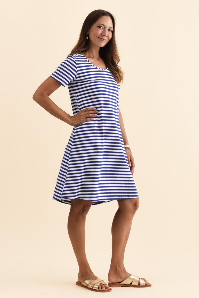 Izzy Cobalt Stripe Cotton Tee Dress,Brunette model,alt text|model:Cara image 4