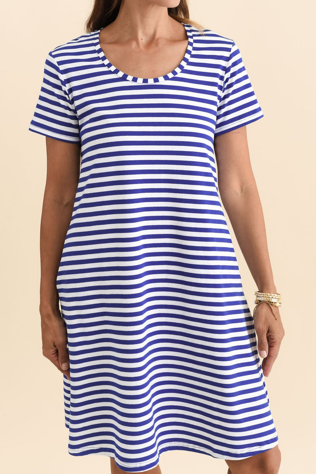 Izzy Cobalt Stripe Cotton Tee Dress,Brunette model,alt text|model:Cara image 6