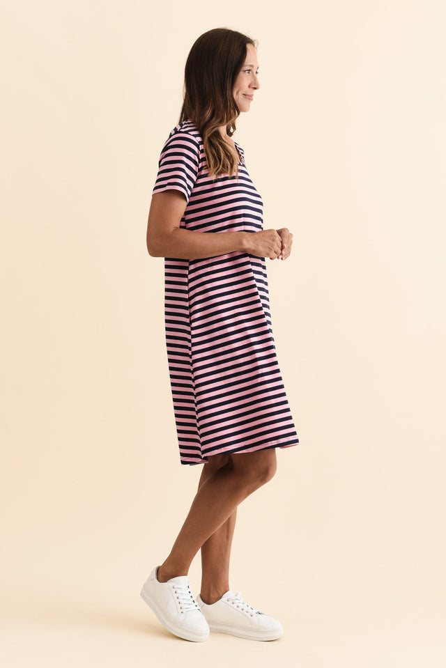 Izzy Pink Stripe Cotton Tee Dress,Brunette model,alt text|model:Cara image 4