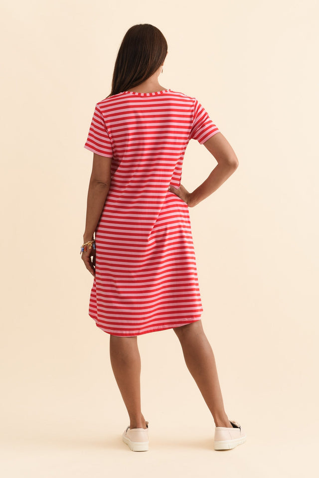 Izzy Red Stripe Cotton Tee Dress,Brunette model,alt text|model:Cara image 6
