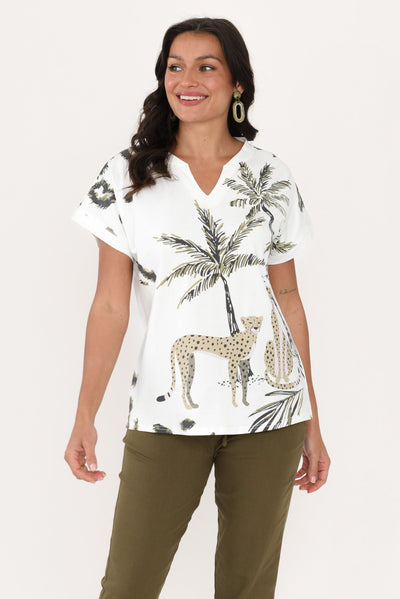 Jacinda White Jungle Cotton Top