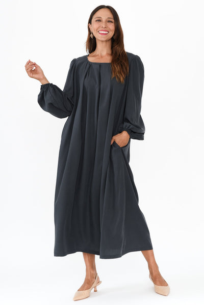 Jade Navy Puff Sleeve Dress