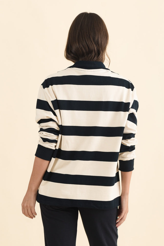 Jade Navy Stripe Cotton Half Zip Sweatshirt,Brunette model,alt text|model:MJ image 5