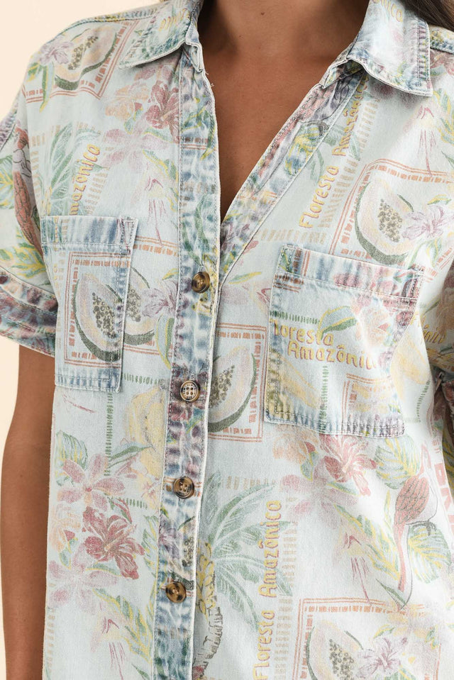 Jade Orange Holiday Denim Shirt Dress,Detail,Brunette model,alt text|model:Brontie image 6