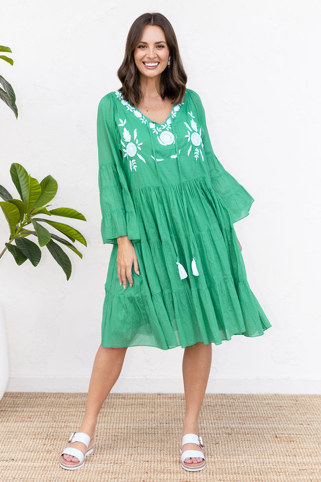 Jamaica Green Cotton Embroidered Dress image 1