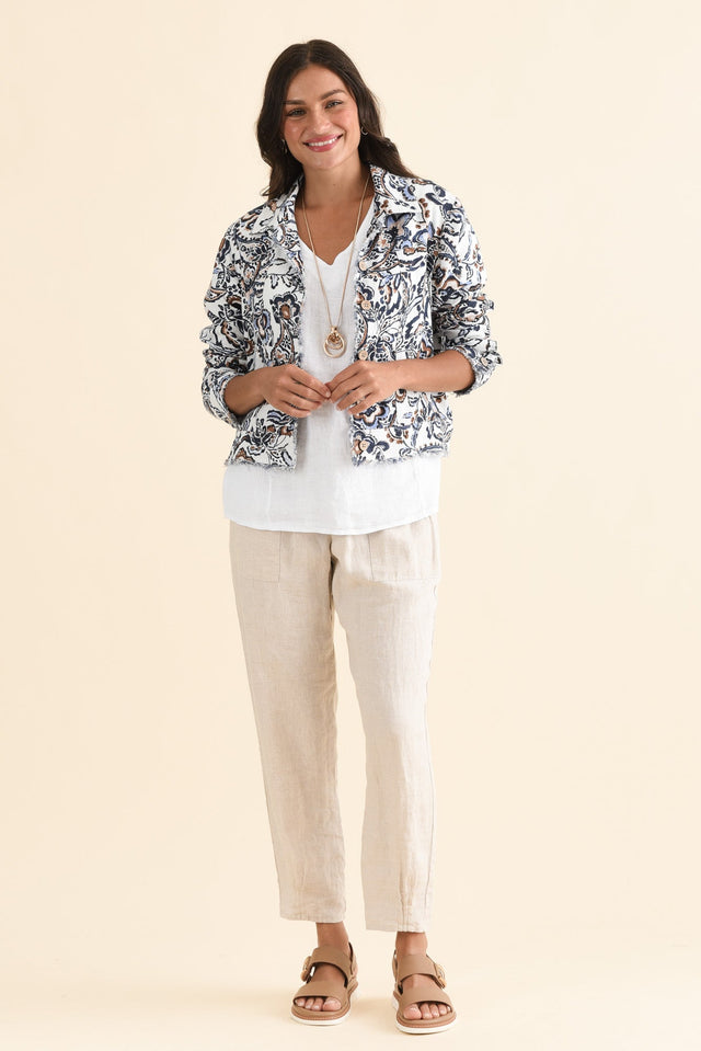 Jamie Cream Paisley Linen Blend Jacket,Full Body,Brunette model,alt text|model:Brontie image 2