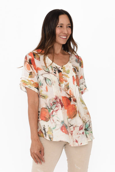 Janelle Orange Harvest Flutter Sleeve Top