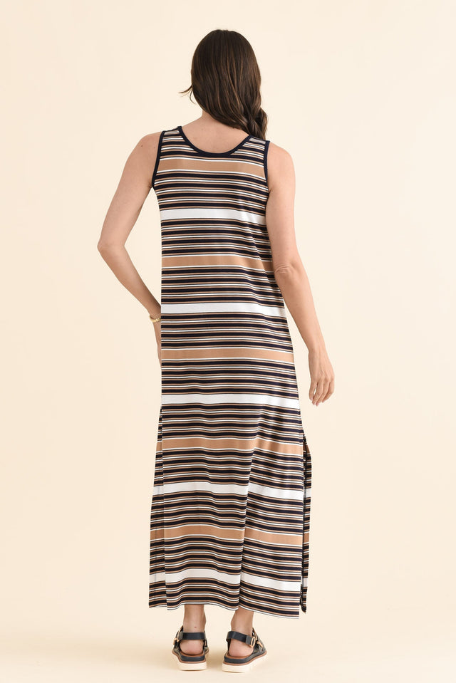 Janet Tan Stripe Bamboo Maxi Dress,Back,Brunette model,alt text|model:MJ image 4