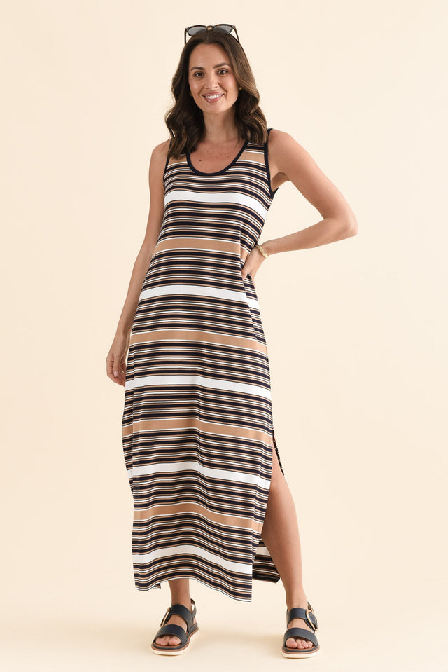 Janet Tan Stripe Bamboo Maxi Dress,Front,Brunette model,alt text|model:MJ image 1