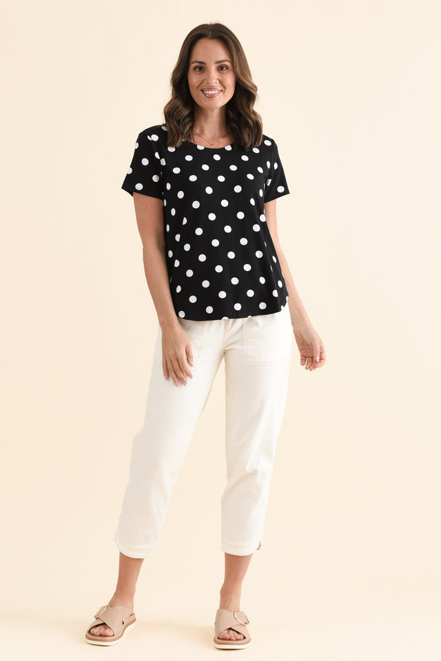 Janis Black Spot Bamboo Tee,Full Body,Brunette model,alt text|model:MJ image 2