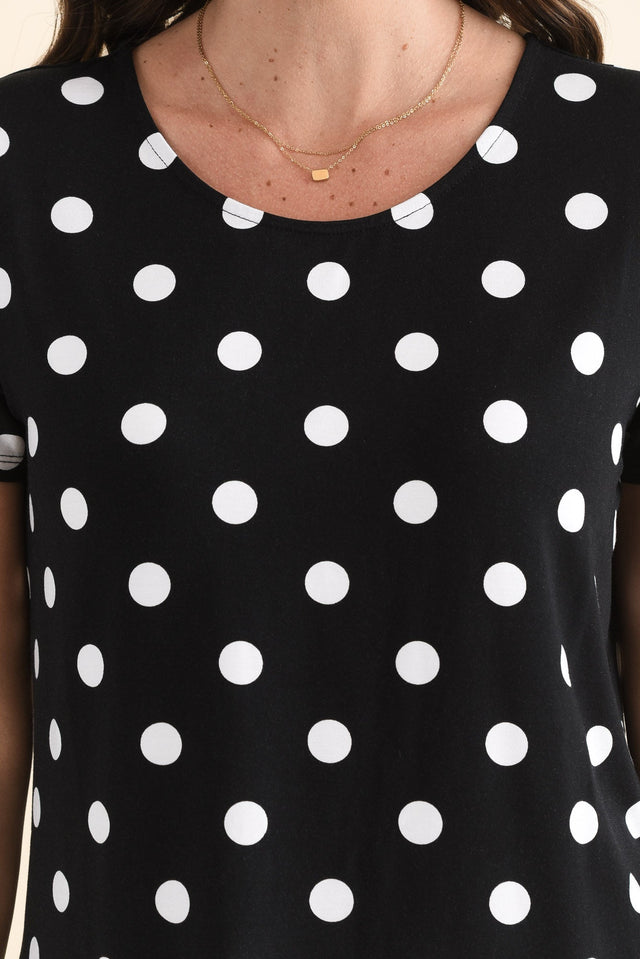 Janis Black Spot Bamboo Tee,Detail,Brunette model,alt text|model:MJ image 5