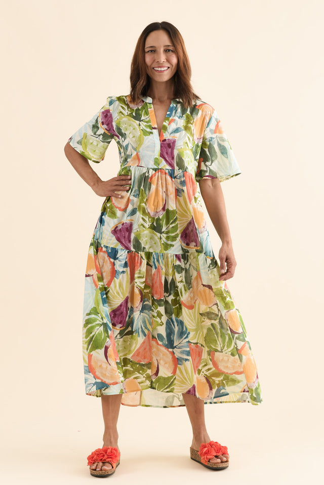 Jasira Yellow Fruity Cotton Tiered Dress image 6