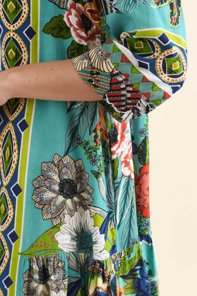 Jaxon Green Floral Tie Dress,Detail,Brunette model,alt text|model:MJ image 5