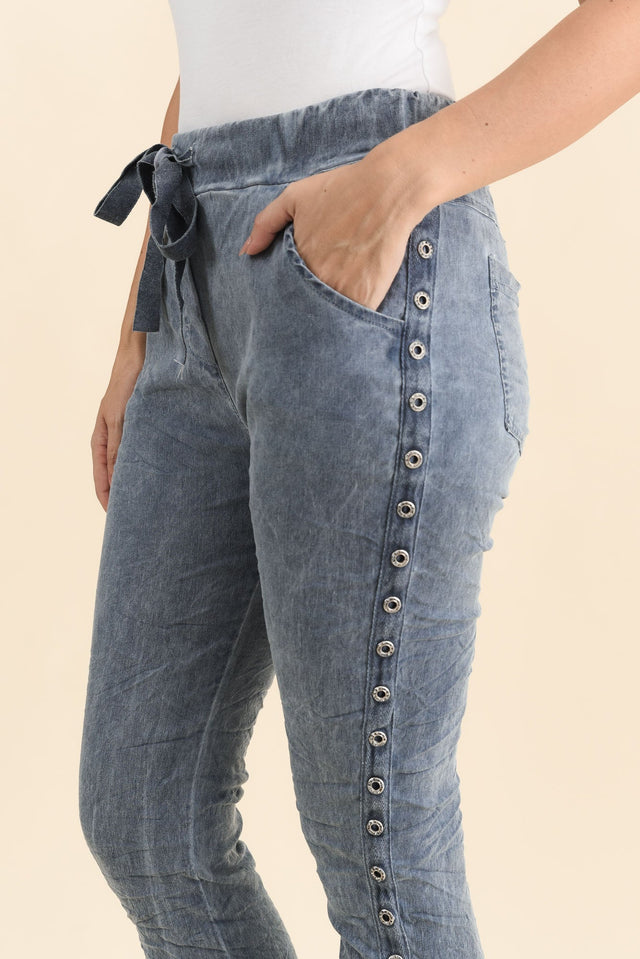 Jaya Blue Drawstring Pants,Brunette model,alt text|model:MJ image 6