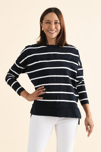 Jayne Navy Stripe Cotton Throw On Top